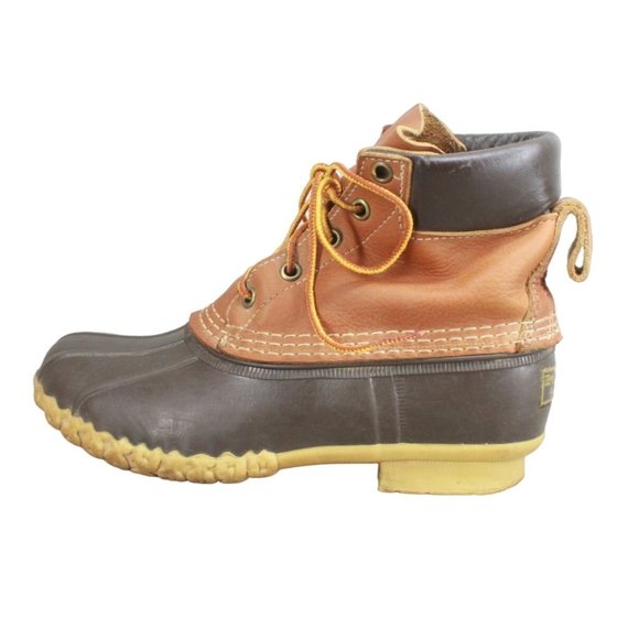 LL Bean Unlined Brown Leather Padded Collar Waterproof Duck Boots 6 M - Picture 1 of 9